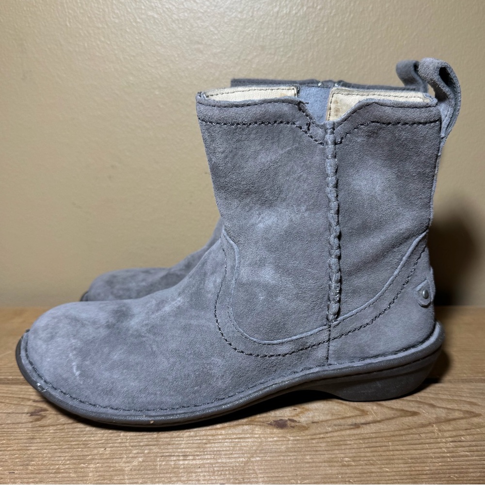 UGG Neevah Gray Suede Leather Sheepskin Lined Fur Ankle Boots Womens Size 6